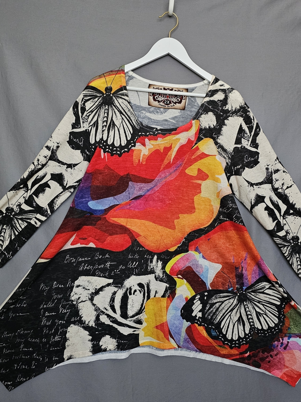 Colorblock Butterfly & Floral A-Line Tunic - Multicolor Made In L.A. By Amma